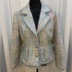 Rainbow colored multicolored tweed blazer metallic silver thread. Funky fun